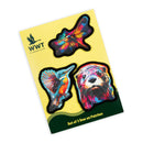 Set of 3 colourful sew on patches for clothing including an otter, kingfisher and dragonfly WWT wetland ions