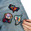 WWT Set of 3 colourful sew on patches for clothing including an otter, kingfisher and dragonfly wetland icons