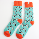 Miss Sparrow Ladies Winter Socks Kissing Puffins - Duck Egg