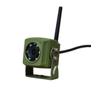 Green security camera with antenna on a white background