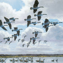 Honkers against a cumulus sky greeting card