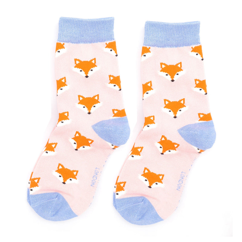 Fox faces children's socks - dusky pink