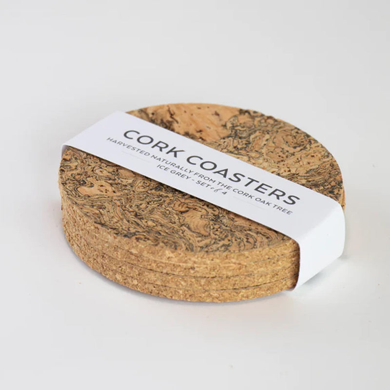 Ice grey set of four round cork coasters