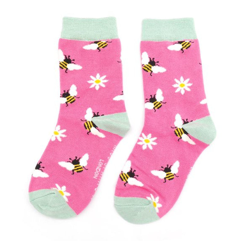 Bees and daisies children's socks - Hot pink